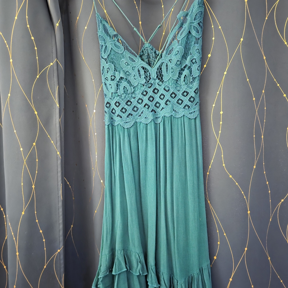 Free People Teal Lace Mini Dress